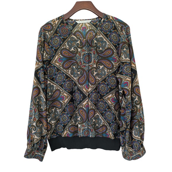 Trina Turk Long Sleeve Blouse‎ Button Front Banded Hem Paisley Multi Size Large - Picture 1 of 5